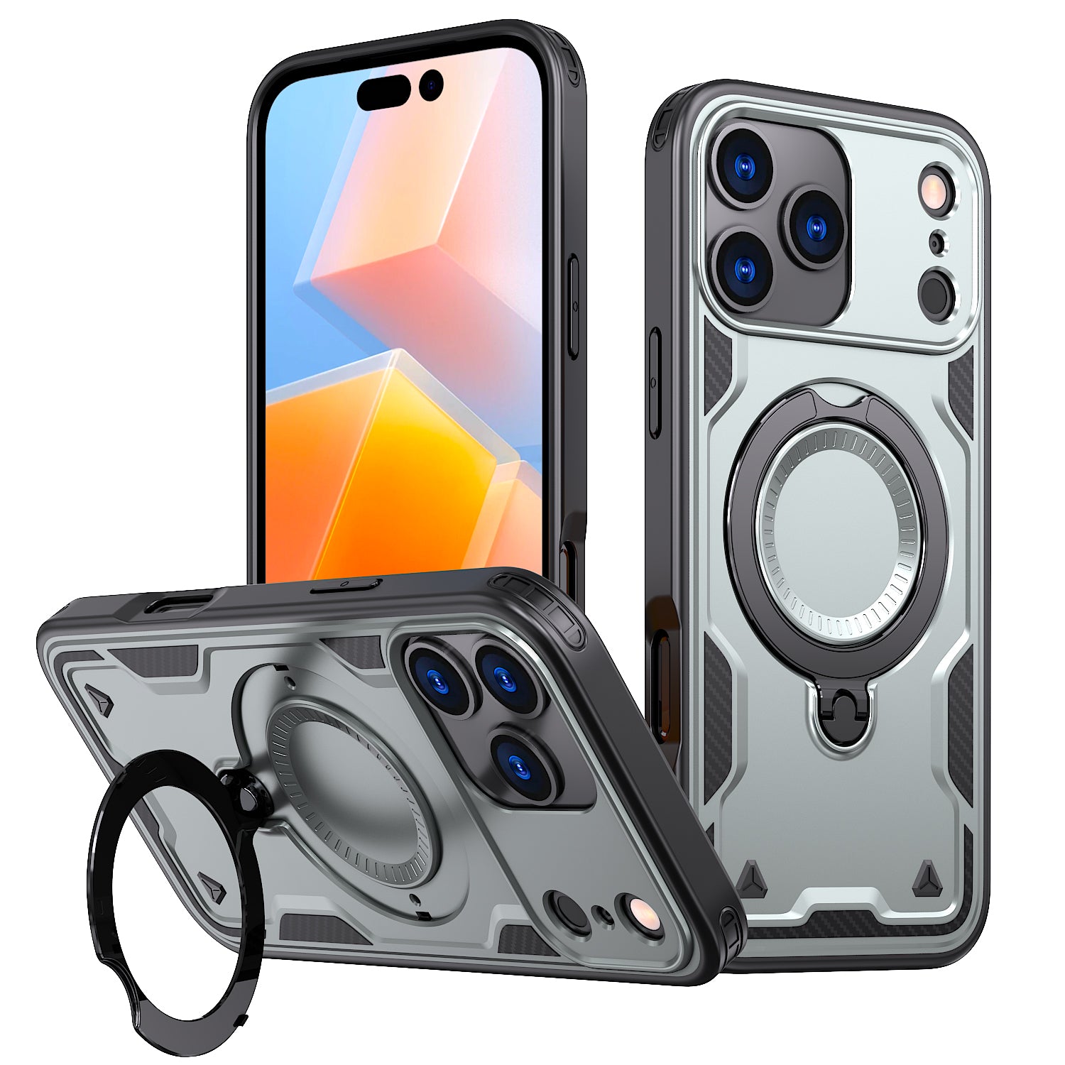 Reiko 360-degree Rotating Magnetic Versatile Stand Gray Compatible with iPhone 17 PRO, SKU: PC73-IPH17PROGY